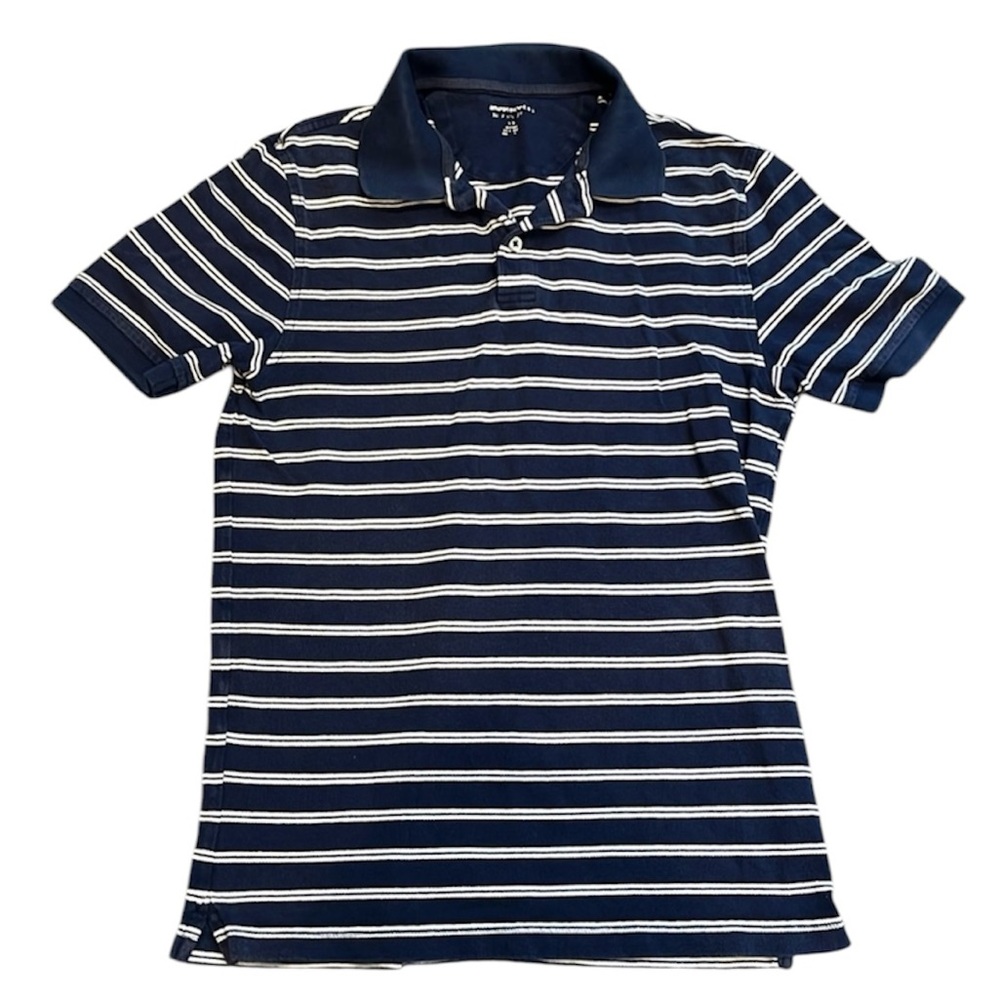 Amazon Essentials | EUC Navy Blue Striped Short-Sleeved Polo
